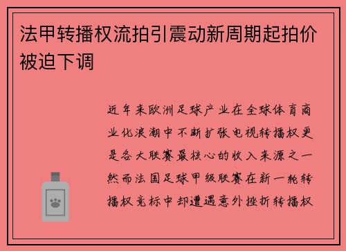 法甲转播权流拍引震动新周期起拍价被迫下调 法甲转播权流拍引震动新周期起拍价被迫下调